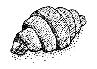 Croissant illustration, drawing, engraving, ink, line art, vector
