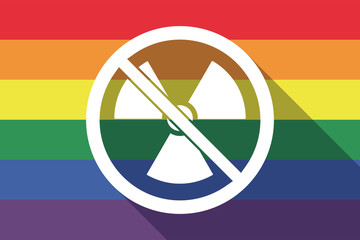 Long shadow gay pride flag with  a radioactivity sign  in a not allowed signal