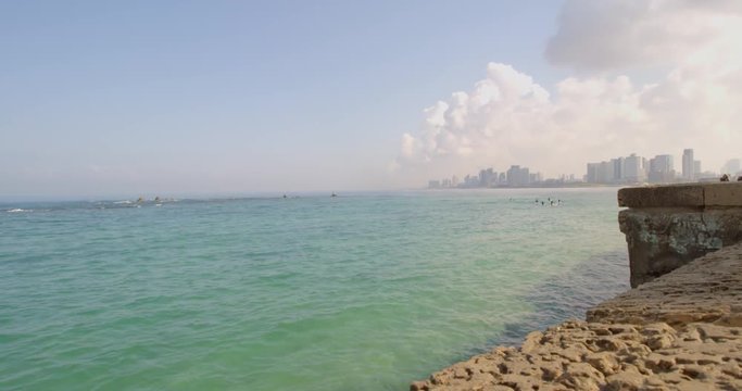 TEL AVIV. March 20, 2017.Panoramic landscape view of Tel Aviv from the old city of Jaffa Yafo city promenade.

