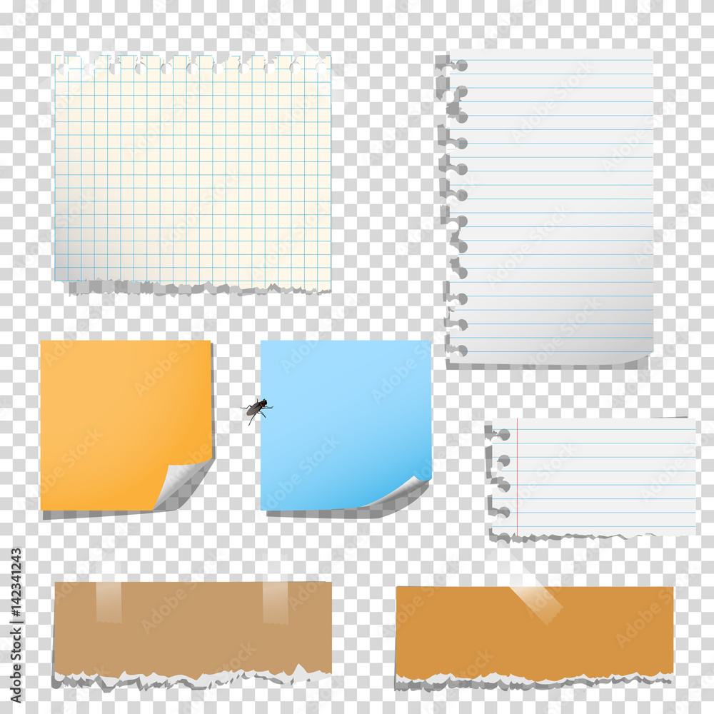 Poster set of notes paper on transparent background