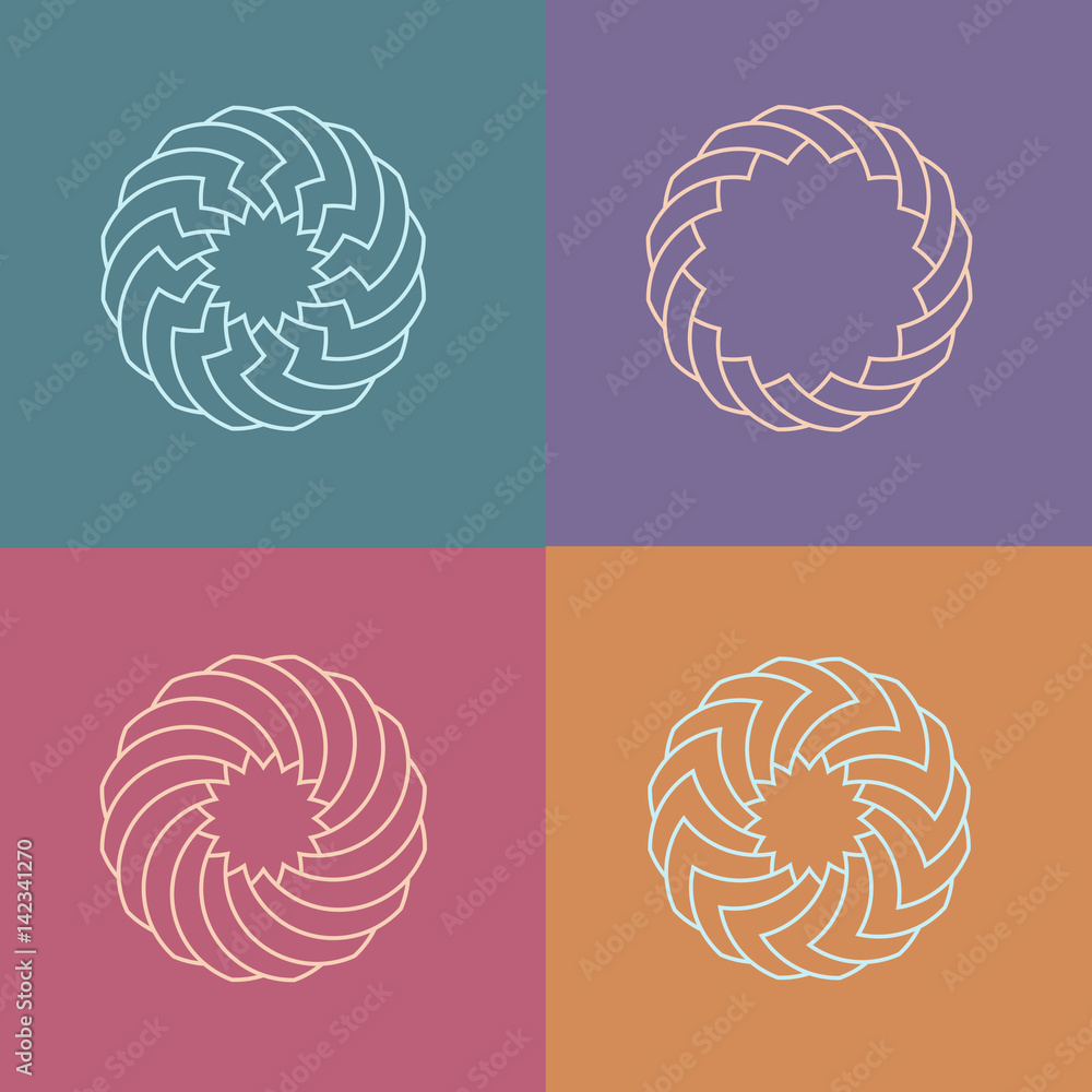 Poster set of round linear pattern logos