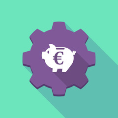 Long shadow gear with  an euro coin in a piggy bank moneybox