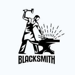 blacksmith isolated vector symbol, stylized retro emblem template - obrazy, fototapety, plakaty