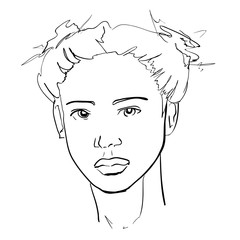 Hand-drawn graphics fashion portrait with beautiful young woman, inviting girl, top model.