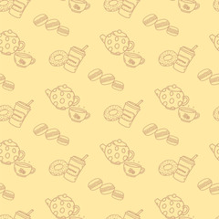 Seamless pattern with cups of tea and coffee