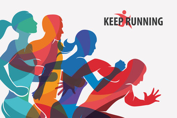 running people set of silhouettes, sport and activity  background - 142341461