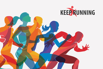 running people set of silhouettes, sport and activity  background - 142341481