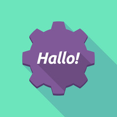 Long shadow gear with  the text Hello! in the German language