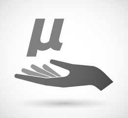 Isolated hand with  a micro sign, mu greek letter