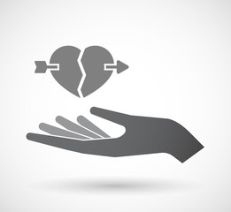 Isolated hand with  a broken heart pierced by an arrow