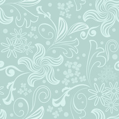 Fototapeta na wymiar Seamless bluish green floral vector background.
