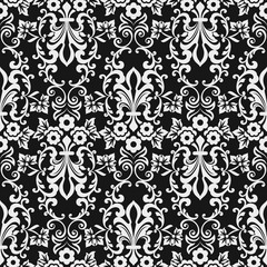 Black and white seamless floral wallpaper pattern vector template.