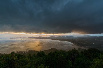 Kao Khad Viewpoint of Phuket city at sunset time with raincloud, Phuket, Thailand