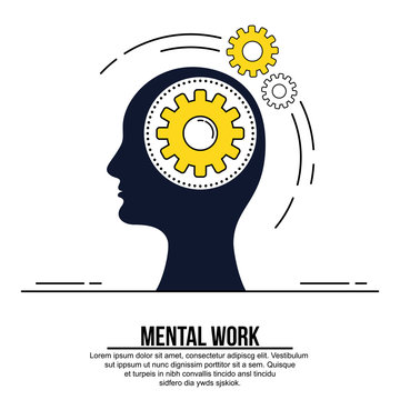 Human head silhouette with gears depicting concept of mental work and creativity
