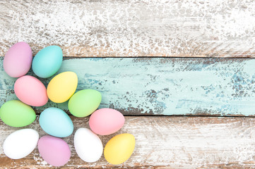 Easter eggs decoration rustic wooden background