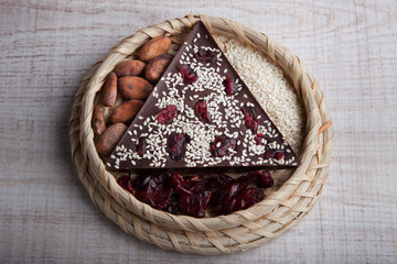 Handmade dark chocolate with cranberries