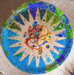 Pattern ceiling in Park Guell. Antonio Gaudi, Barcelona, Spain