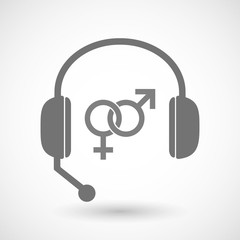 Isolated hands free headphones with  an interlaced female an male sexual signs
