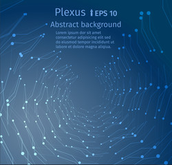 Plexus white on a dark background . Particle point line wide area network