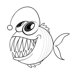 Animal doodle outline for fish with sharp teeth