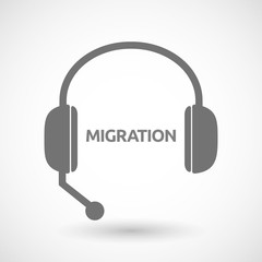 Isolated hands free headphones with  the text MIGRATION