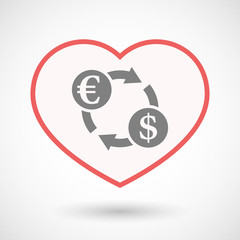 Isolated line art heart with  an euro dollar exchange sign