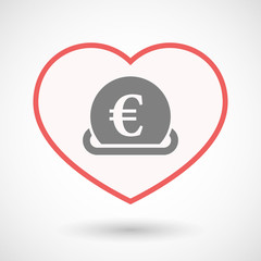 Fototapeta premium Isolated line art heart with an euro coin entering in a moneybox