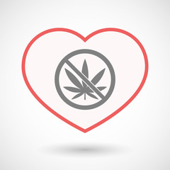 Isolated line art heart with  a marijuana leaf  in a not allowed signal