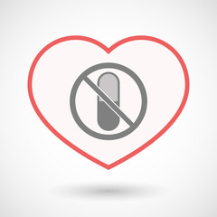 Isolated line art heart with  a pill  in a not allowed signal