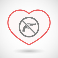 Isolated line art heart with  a gun  in a not allowed signal