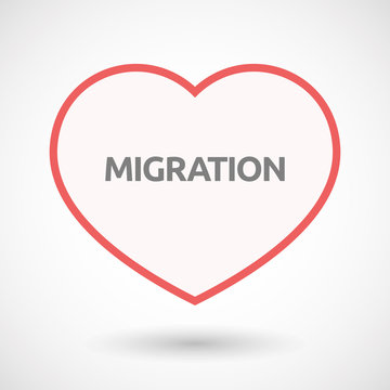 Isolated line art heart with  the text MIGRATION
