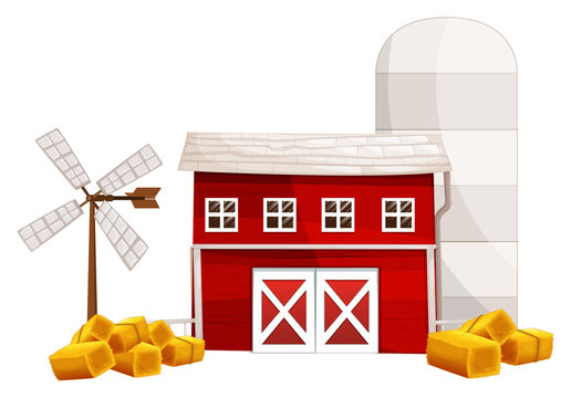 Farm buildings and haystacks