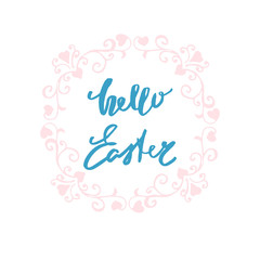 Hello Easter. Decorative floral wreath isolated on white.Vector Illustration