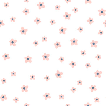 Cute seamless floral pattern.Pink flower on white background. Great for fabric, textile, wrapping