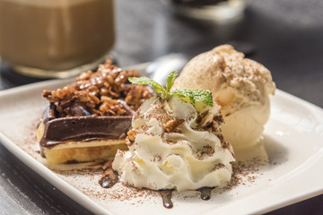 Ice-cream cake and cream