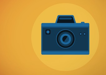 camera illustration icon in circle against orange background