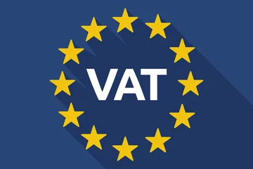 Fotobehang Long shadow EU flag with  the value added tax acronym VAT © jpgon