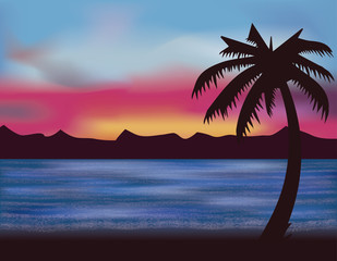 Evening sea banner, vector illustration