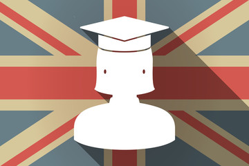 Long shadow UK flag with  a female graduated student © jpgon