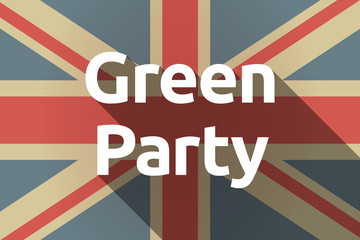 Long shadow UK flag with  the text Green Party