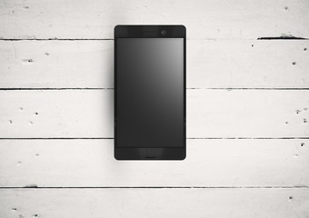 3D Phone against white wood background