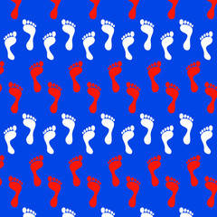 Fototapeta na wymiar орнамент со следами ног на синем фоне, векторная иллюстрация