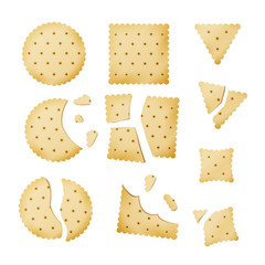 Bitten Chip Biscuit Cookie Vector. Cracker In Different Shapes