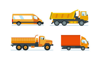 Lorries for transportation of goods, construction materials and resources.