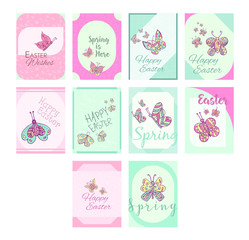 Fototapeta na wymiar Vector icon set of greeting cards with easter and spring messages