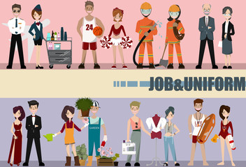 People Group Different Occupation Set, Employees Mix Race Workers. Professor,actresses,designer,lifeguard,pilot,air hostess,fireman. Flat Vector Illustration