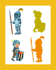 cartoon set of medieval knights - searching game with shadows
