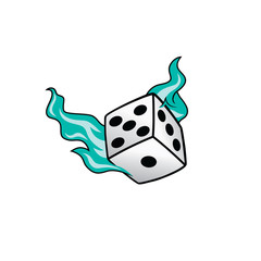 flaming on fire burning white dice risk taker gamble vector art