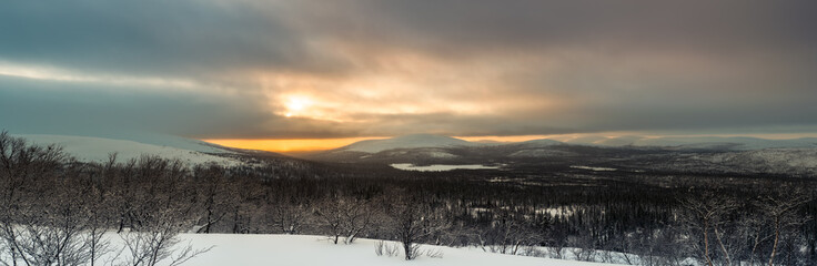 Obraz premium Winter landscape in Russian Lapland, Kola Peninsula