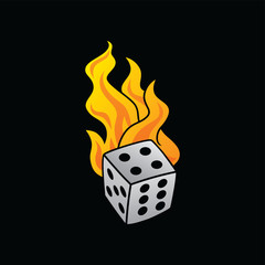 flaming on fire burning white dice risk taker gamble vector art © Vector1st